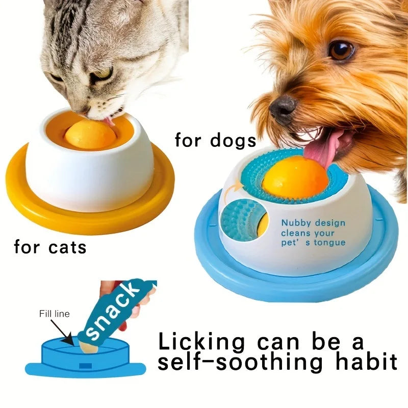 Rotating ball lick feeder for dogs and cats