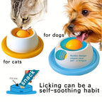 Rotating ball lick feeder for dogs and cats