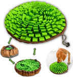 Green snuffle bowl mat with a dog