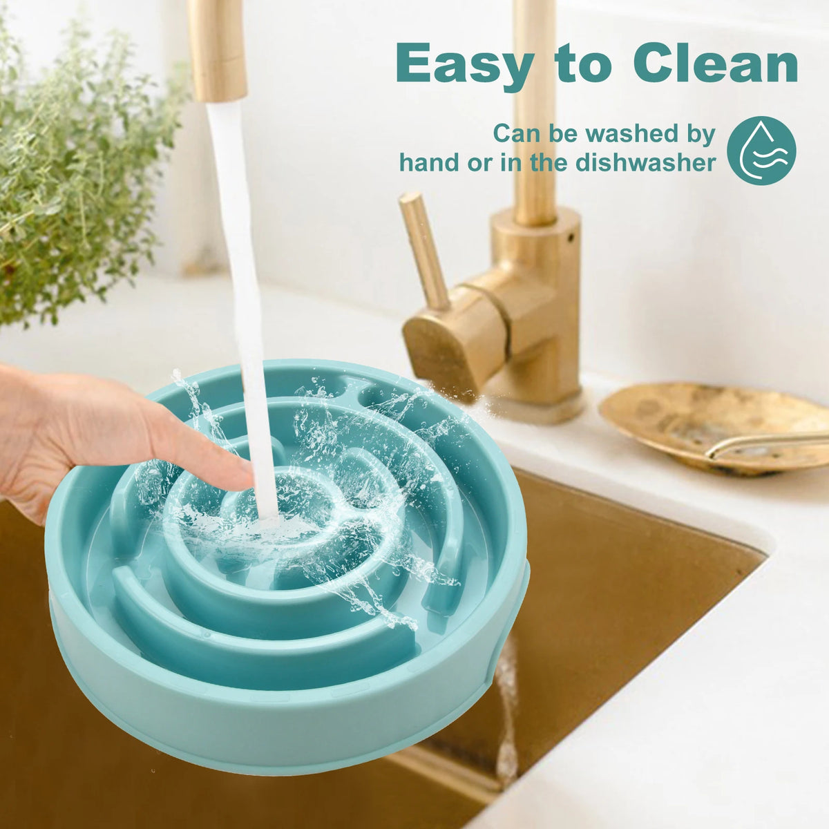 Rinsing the maze bowl under a kitchen faucet