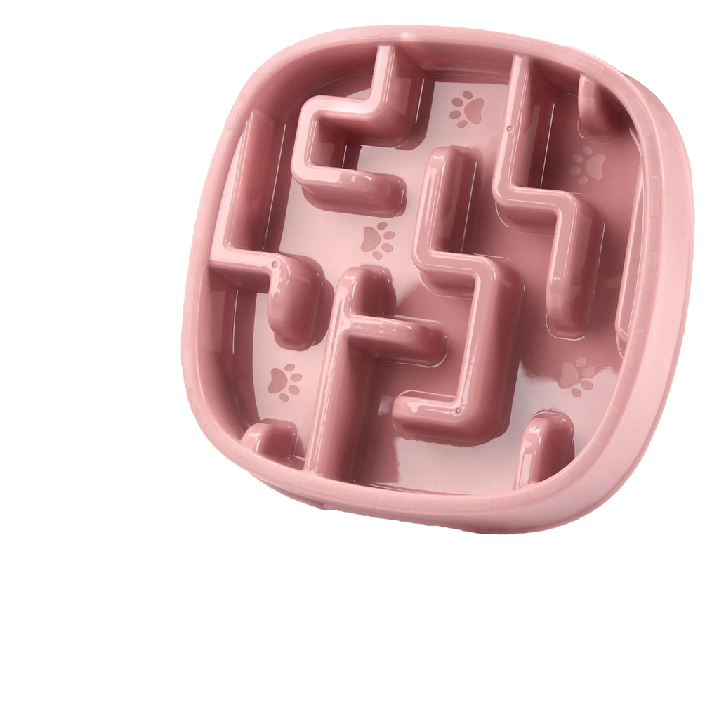 Pink square maze slow feeder bowl